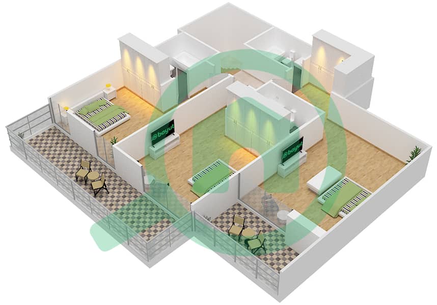 المخططات الطابقية لتصميم النموذج B تاون هاوس 3 غرف نوم - غولف فيدوتا Podium Floor image3D