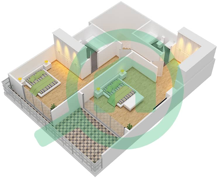 Гольф Ведута - Таунхаус 2 Cпальни планировка Тип D Podium Floor image3D