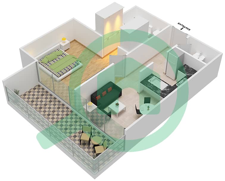 Aykon City - 1 Bedroom Apartment Unit 12  FLOOR 44-56 Floor plan interactive3D