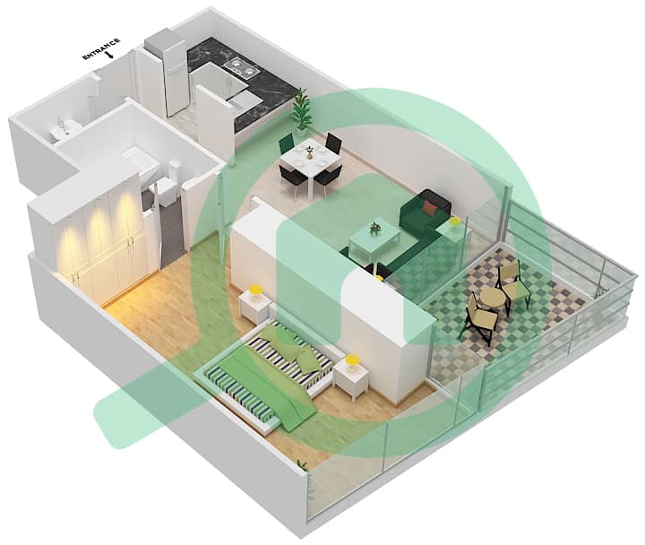 Aykon City - 1 Bedroom Apartment Unit 13  FLOOR 40-41 Floor plan interactive3D