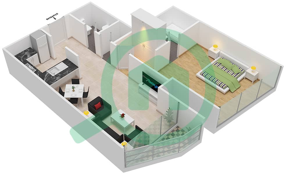 Aykon City - 1 Bedroom Apartment Unit 14  FLOOR 40-41 Floor plan interactive3D
