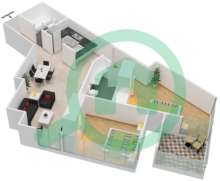 Aykon City - 2 Bedroom Apartment Unit 14  FLOOR 44-56 Floor plan interactive3D