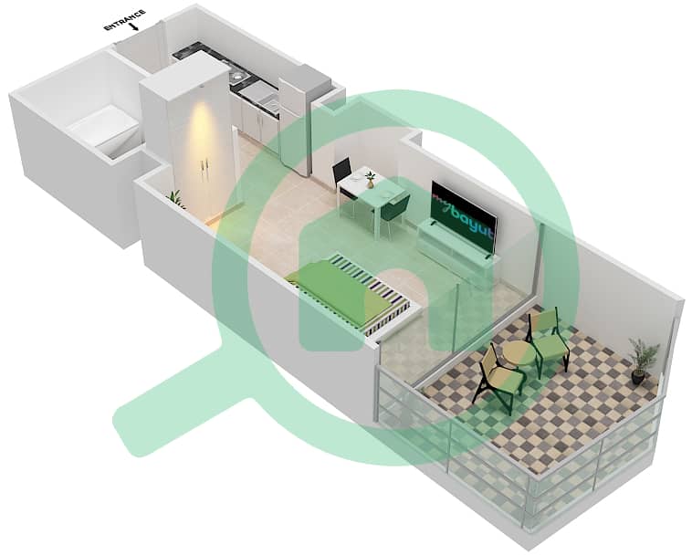 Aykon City - Studio Apartment Unit 15  FLOOR 57-62 Floor plan interactive3D