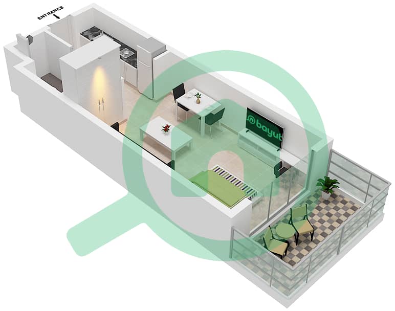 المخططات الطابقية لتصميم النموذج A شقة استوديو - ماج 318 interactive3D