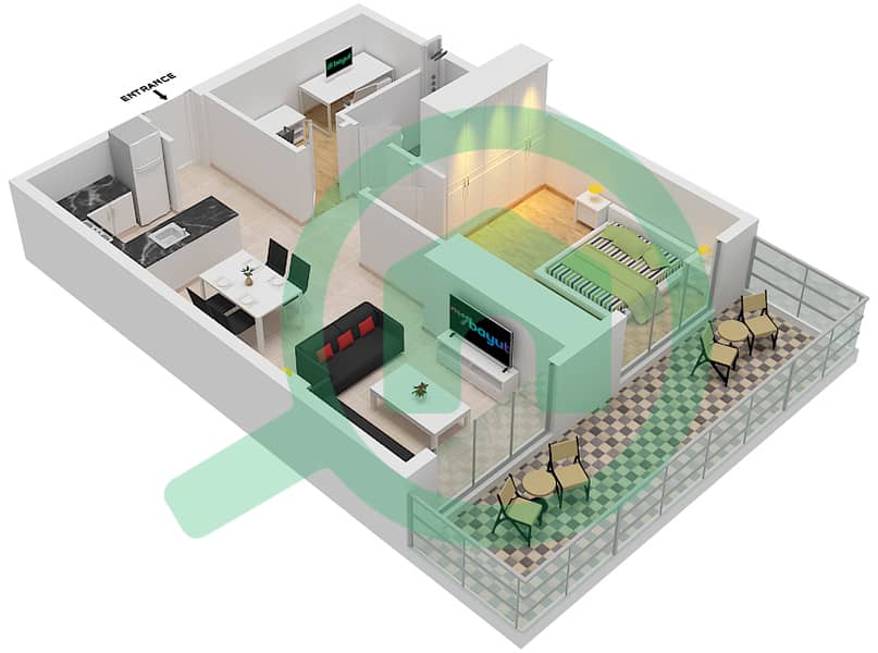 المخططات الطابقية لتصميم النموذج A شقة 1 غرفة نوم - ماج 318 interactive3D