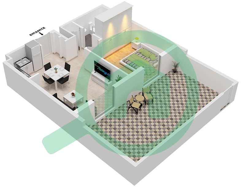 雄鹰山庄蓝宝石海滩公寓 - 1 卧室公寓类型／单位1A-3/102戶型图 interactive3D