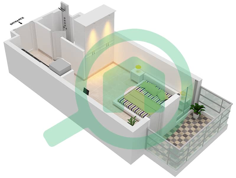 المخططات الطابقية لتصميم النموذج C1 شقة استوديو - مساكن أريا interactive3D