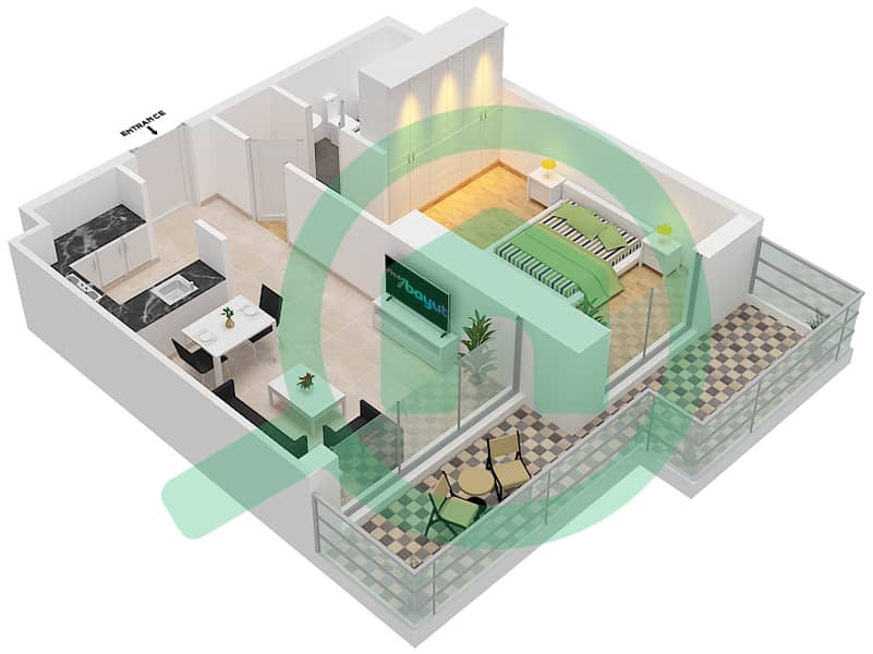 爱康城 - 1 卧室公寓单位1  FLOOR 60-62戶型图 interactive3D