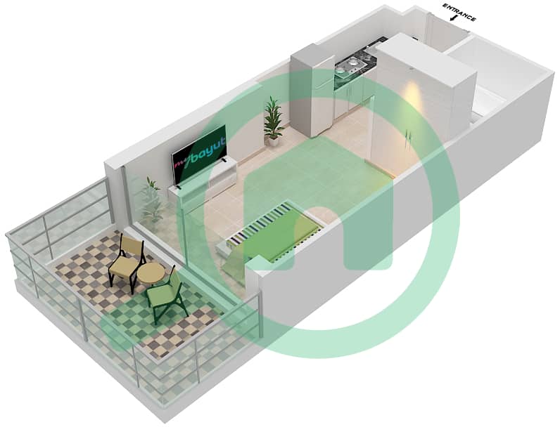 المخططات الطابقية لتصميم الوحدة 3  FLOOR 12-37 شقة استوديو - آيكون سيتي interactive3D