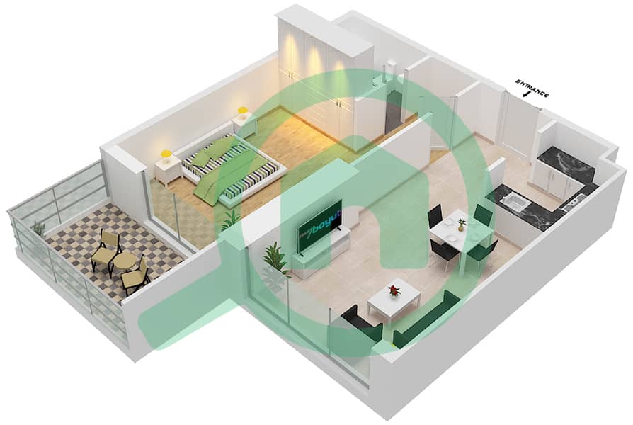 المخططات الطابقية لتصميم الوحدة 3  FLOOR 60-62 شقة 1 غرفة نوم - آيكون سيتي interactive3D