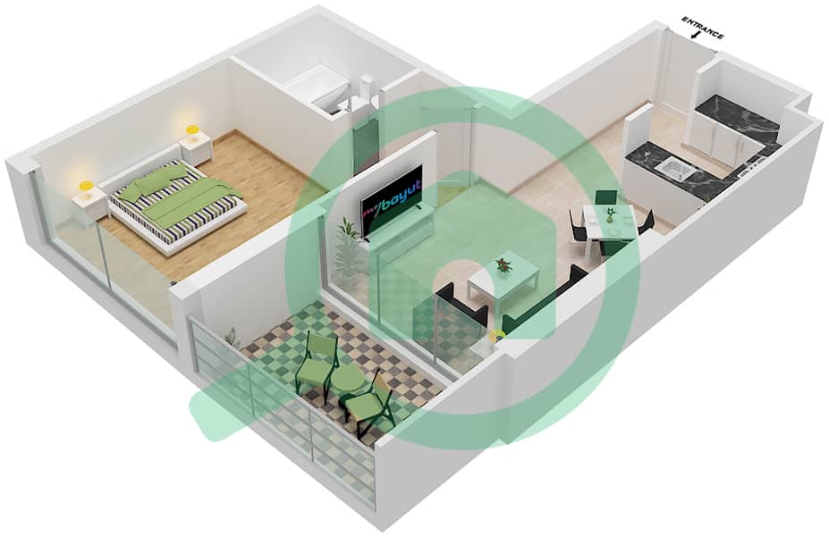 Aykon City - 1 Bedroom Apartment Unit 4 FLOOR 12-35 Floor plan interactive3D