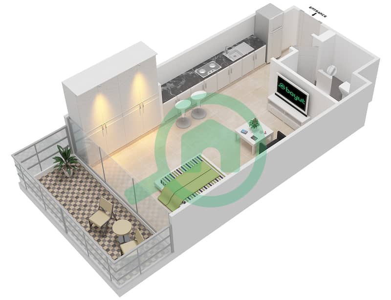 Azizi Grand - Studio Apartment Type 2A Floor plan Floor interactive3D