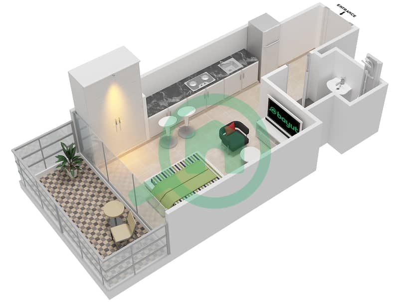 Азизи Гранд - Апартамент Студия планировка Тип 1A Floor 1 interactive3D