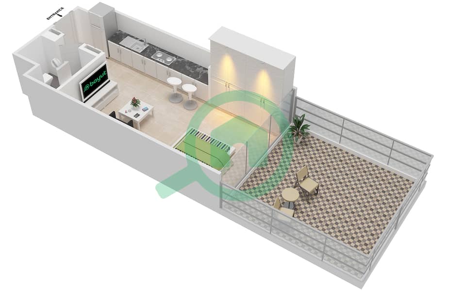 Азизи Гранд - Апартамент Студия планировка Тип 3A Floor 1 interactive3D
