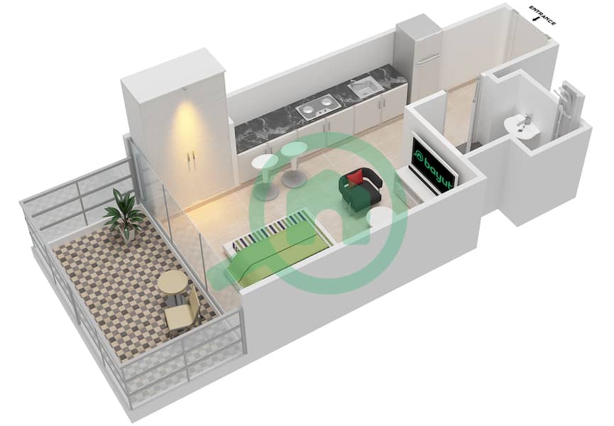 Азизи Гранд - Апартамент Студия планировка Тип 1B Floor 2 interactive3D