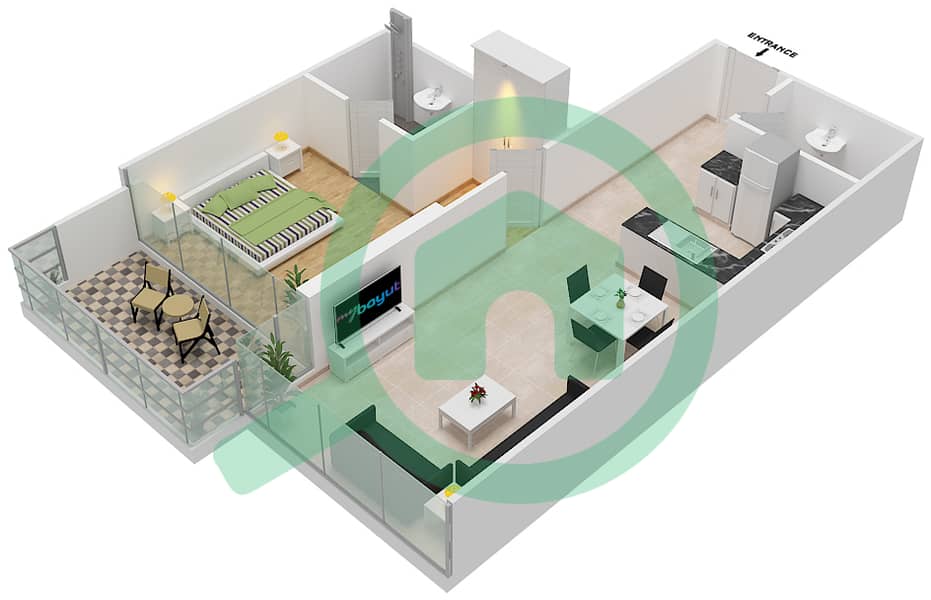 المخططات الطابقية لتصميم الوحدة 4 FLOOR 8 شقة 1 غرفة نوم - غولف فيدوتا A Floor 8 image3D