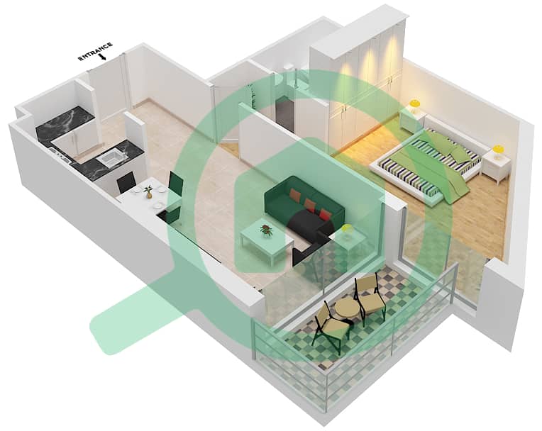 Aykon City - 1 Bedroom Apartment Unit 4  FLOOR 36-37 Floor plan interactive3D