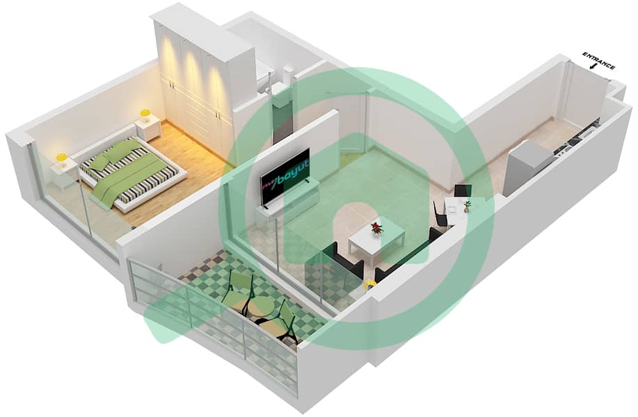المخططات الطابقية لتصميم الوحدة 5  FLOOR 38-59 شقة 1 غرفة نوم - آيكون سيتي interactive3D