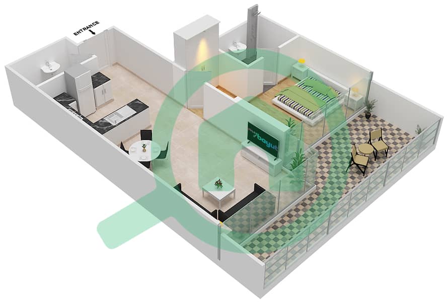 المخططات الطابقية لتصميم الوحدة 7 FLOOR 2 شقة 1 غرفة نوم - غولف فيدوتا B Floor 2 image3D