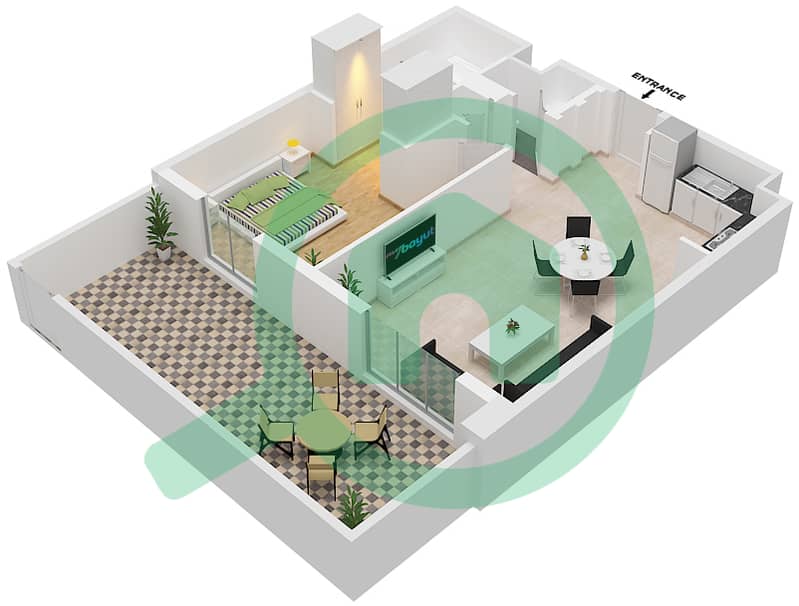 努尔公寓 - 1 卧室公寓单位02 FLOOR 02戶型图 Floor 02 interactive3D