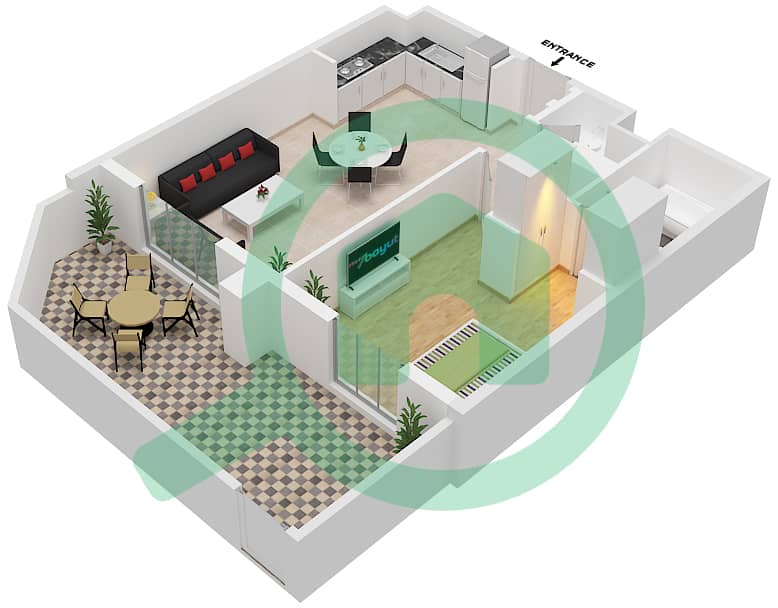 努尔公寓 - 1 卧室公寓单位01 FLOOR 02戶型图 Floor 2-5 interactive3D