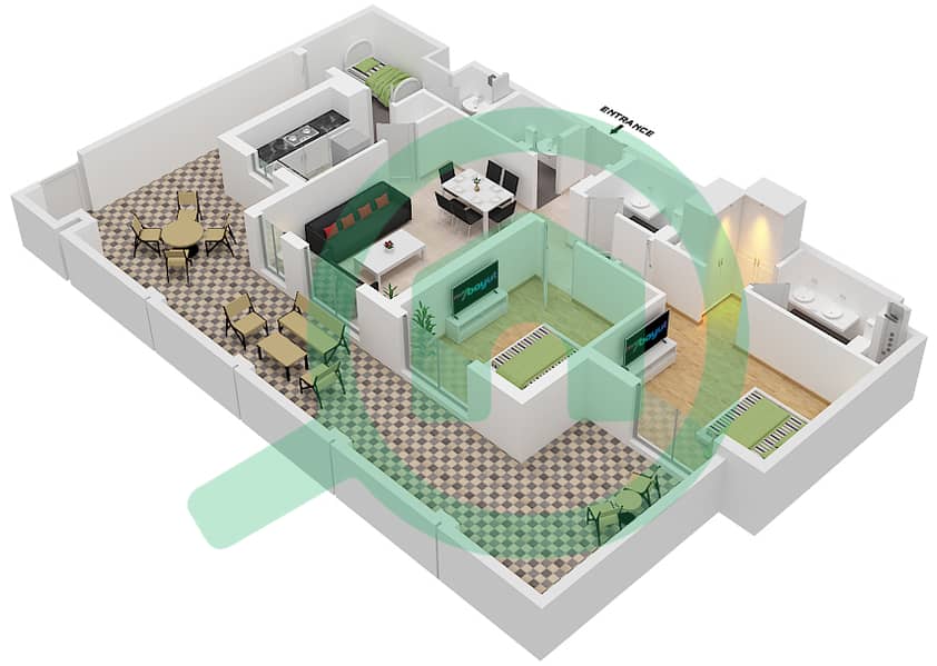 努尔公寓 - 2 卧室公寓单位06 GROUND FLOOR戶型图 Ground Floor interactive3D