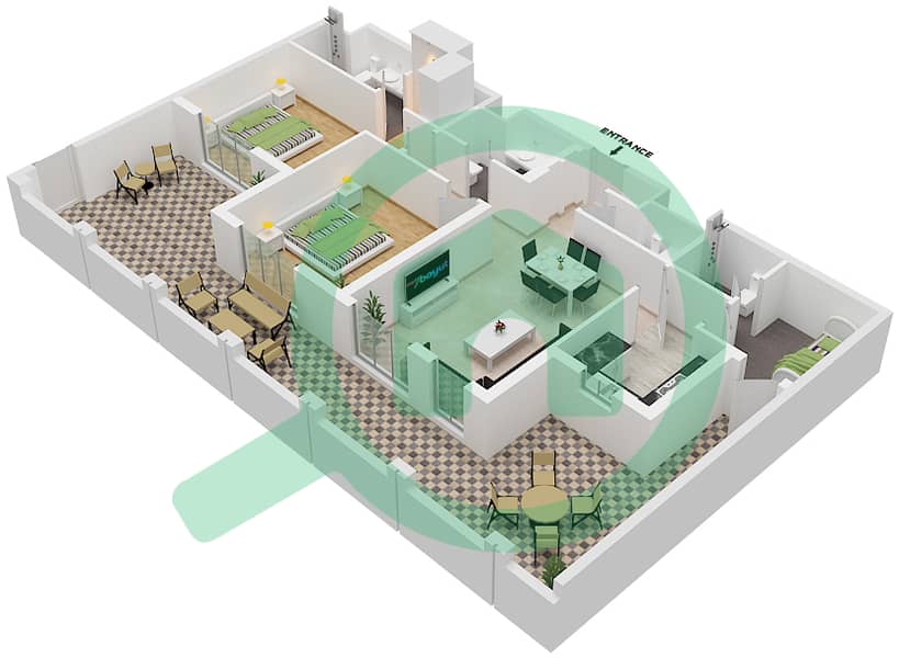 努尔公寓 - 2 卧室公寓单位03 GROUND FLOOR戶型图 Ground Floor interactive3D