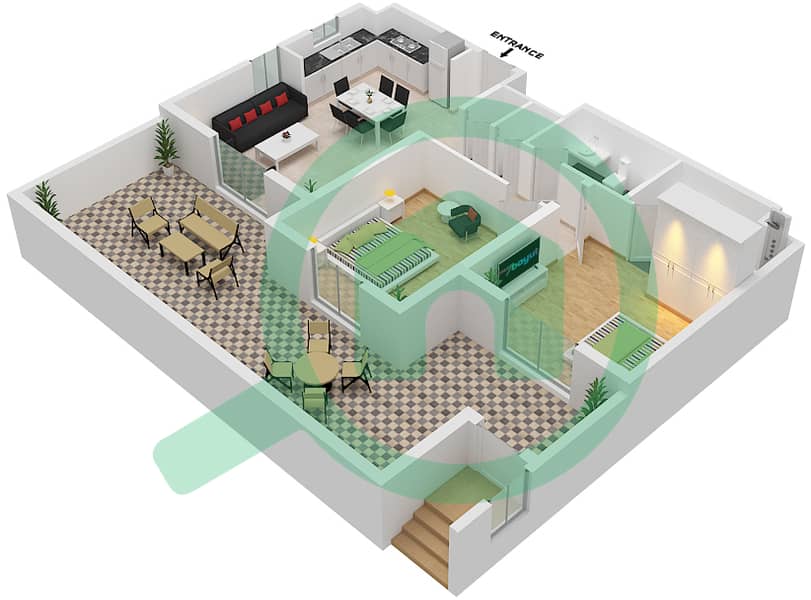 努尔公寓 - 2 卧室公寓单位2 GROUND FLOOR戶型图 Ground Floor interactive3D