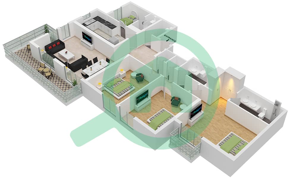 Noor Residences - 3 Bedroom Apartment Unit 10 FLOOR 2-5 Floor plan Floor 2-5 interactive3D