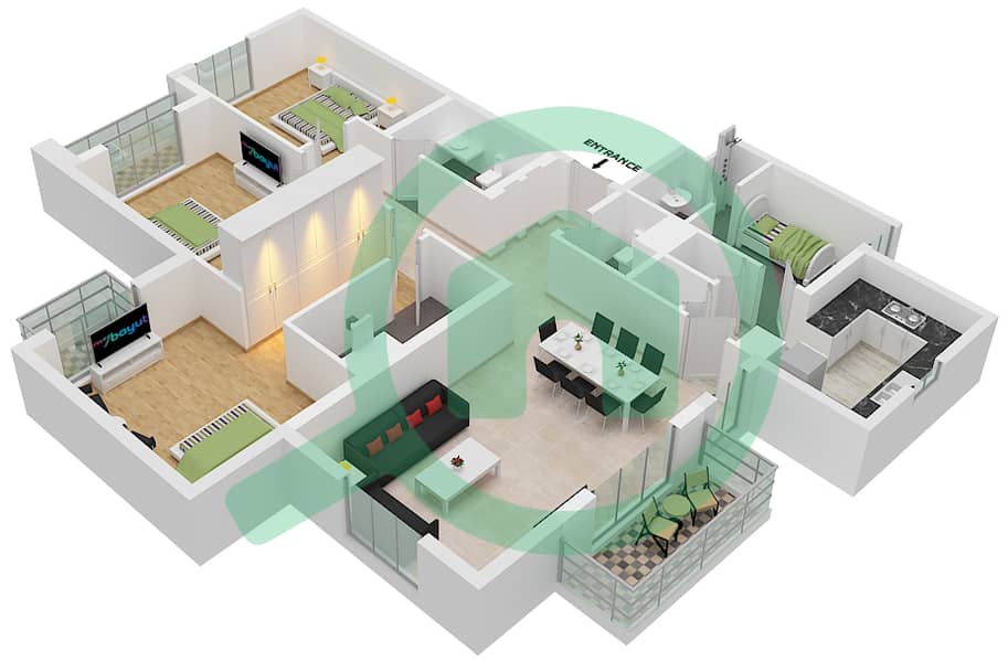 努尔公寓 - 3 卧室公寓单位06 FLOOR 07戶型图 Floor 07 interactive3D