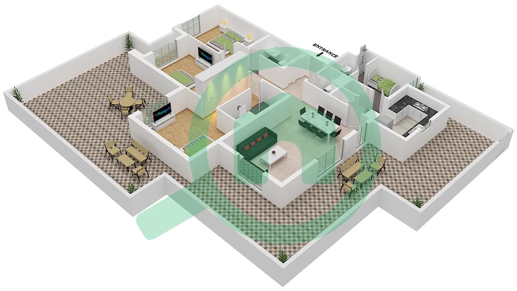 努尔公寓 - 3 卧室公寓单位12 FLOOR 02戶型图 Floor 02 interactive3D