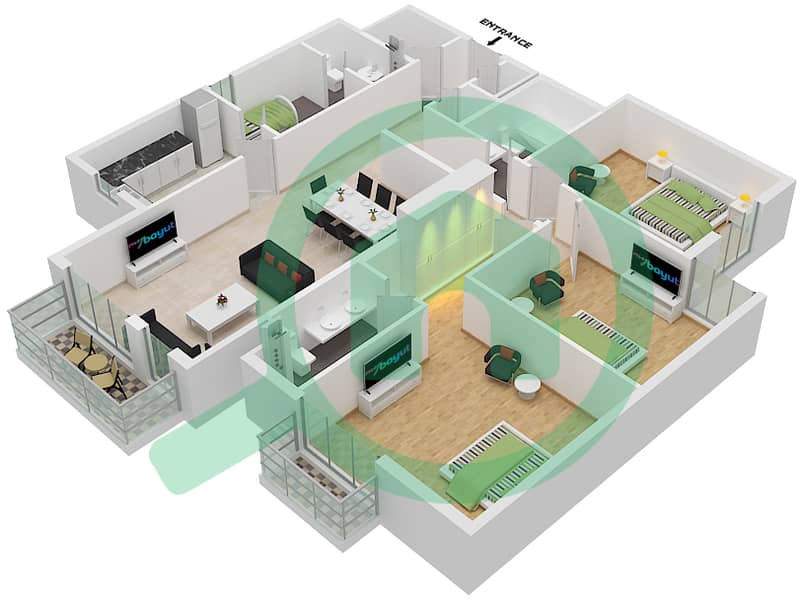 努尔公寓 - 3 卧室公寓单位03 FLOOR 3-5戶型图 Floor 3-5 interactive3D