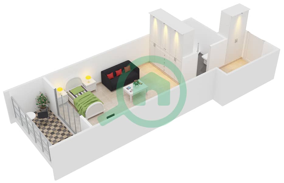 精英体育公寓2号 - 单身公寓类型／单位A/2,21戶型图 interactive3D