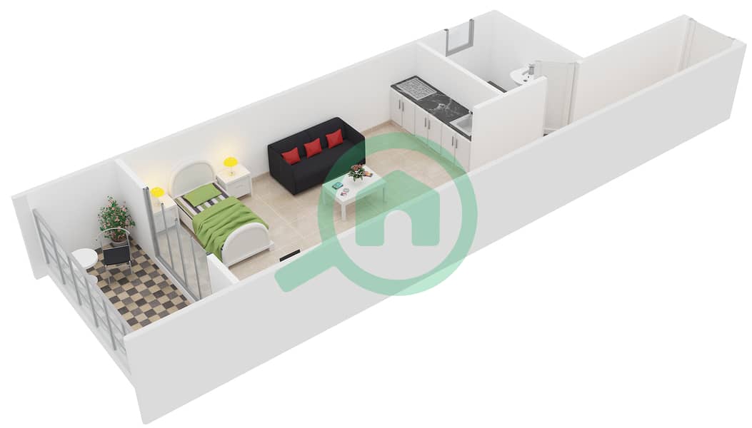 精英体育公寓2号 - 单身公寓类型／单位B/3-4,19-20戶型图 interactive3D
