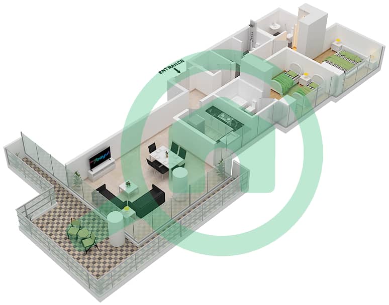 المخططات الطابقية لتصميم الوحدة 1 FLOOR 4 شقة 2 غرفة نوم - غولف فيدوتا B Floor 4 image3D
