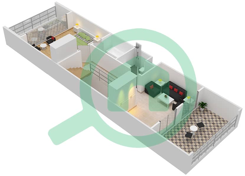 المخططات الطابقية لتصميم النموذج D فیلا 3 غرف نوم - ملبيري بارك First Floor interactive3D