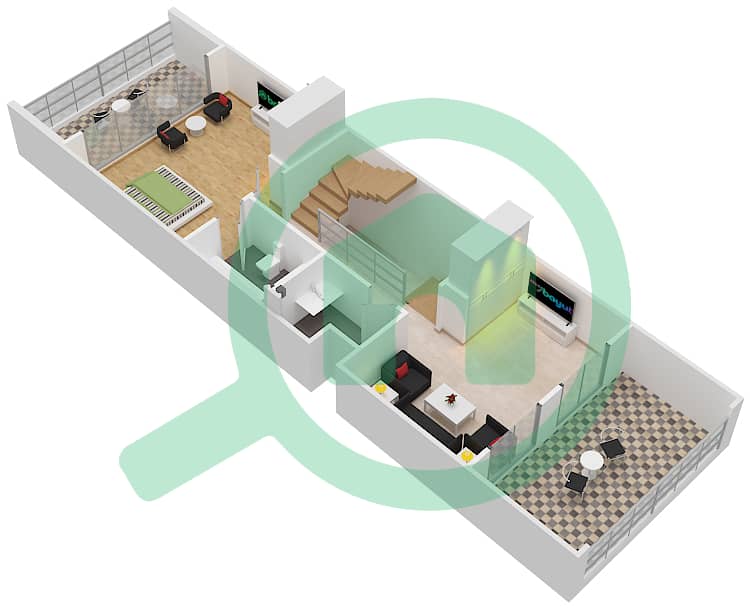 المخططات الطابقية لتصميم النموذج C فیلا 3 غرف نوم - ملبيري بارك First Floor interactive3D