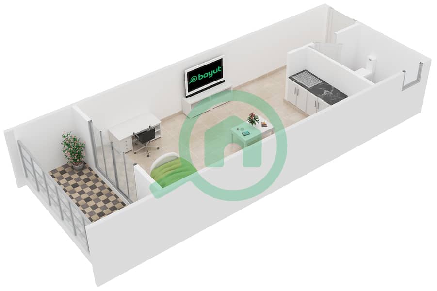 精英体育公寓2号 - 单身公寓类型／单位C/9-10,13-14戶型图 interactive3D