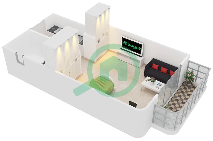 精英体育公寓2号 - 单身公寓类型／单位D/6-7,16-17戶型图 interactive3D