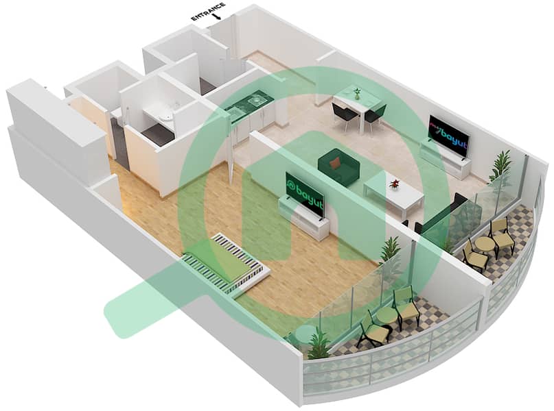 Al Mahra Resort - 1 Bedroom Apartment Type C Floor plan interactive3D