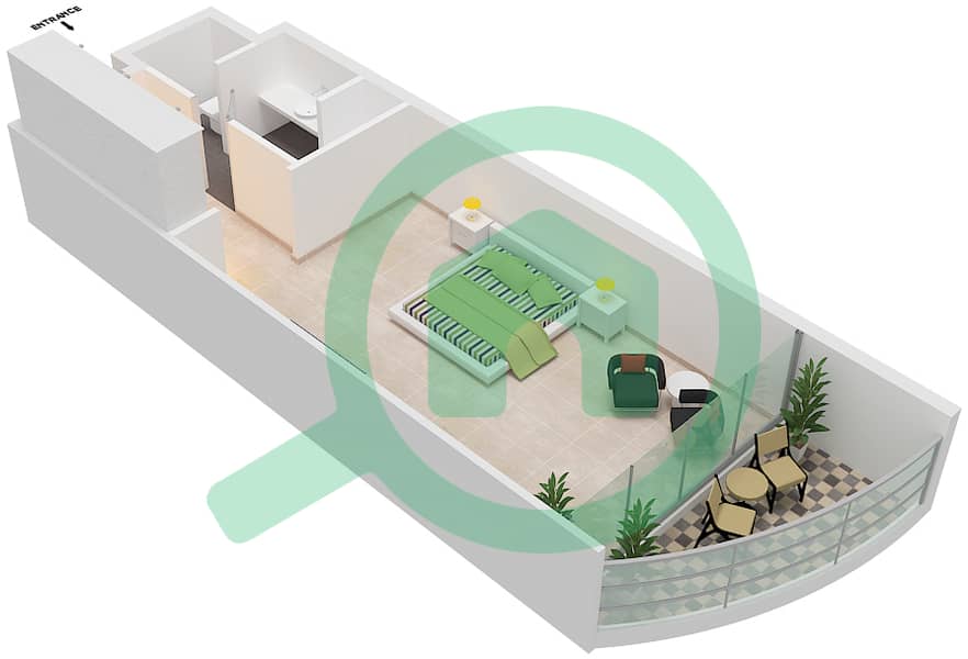 Al Mahra Resort - Studio Apartment Type D Floor plan interactive3D
