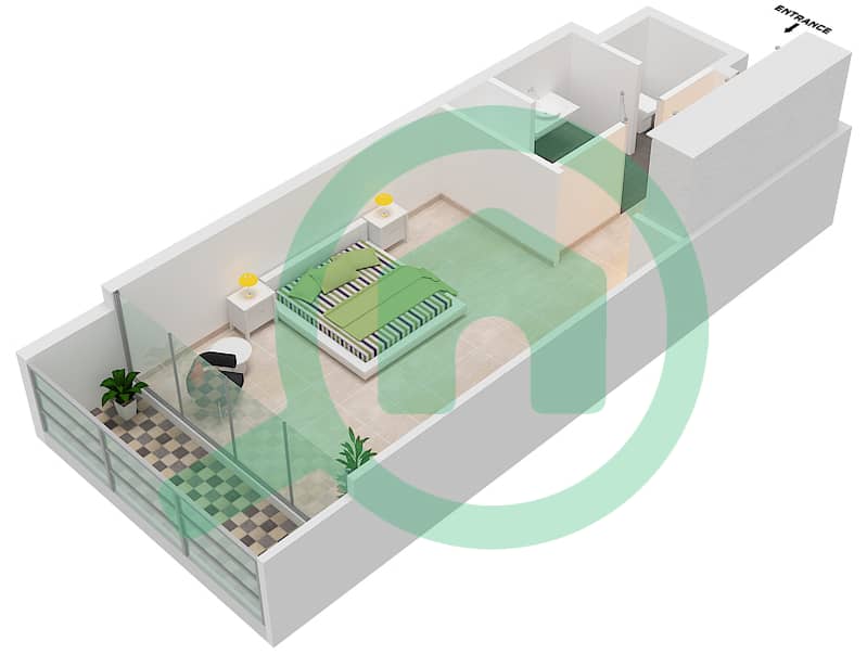 المخططات الطابقية لتصميم النموذج D-1 شقة استوديو - منتجع المهرة interactive3D
