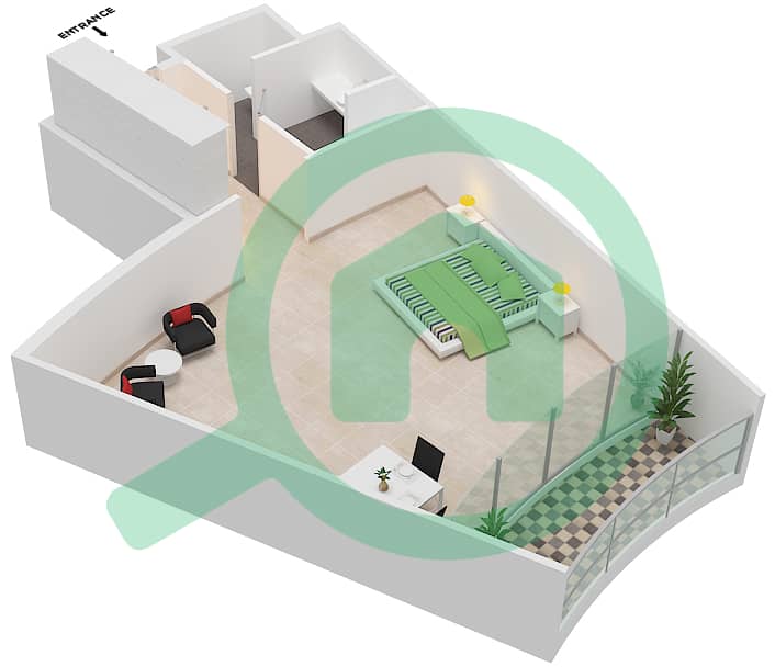 Al Mahra Resort - Studio Apartment Type K Floor plan interactive3D