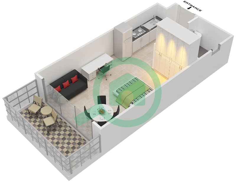 Elite Sports Residence 7 - Studio Apartment Type/unit B/1-7,10,12-14 Floor plan interactive3D