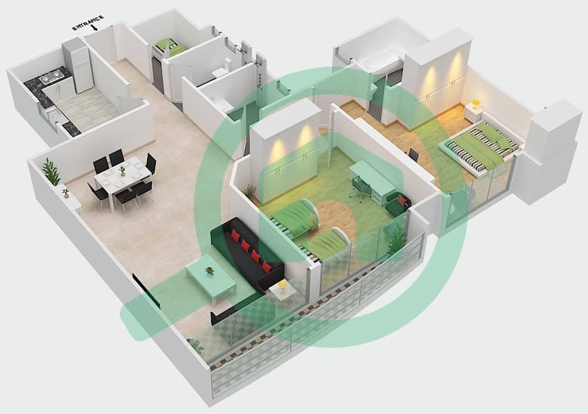 Sahara Tower 2 - 2 Bedroom Apartment Unit 2 Floor plan interactive3D