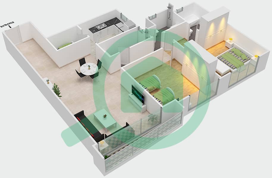 Sahara Tower 2 - 2 Bedroom Apartment Unit 6 Floor plan interactive3D