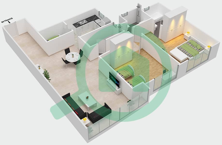 Sahara Tower 2 - 2 Bedroom Apartment Unit 6B Floor plan interactive3D