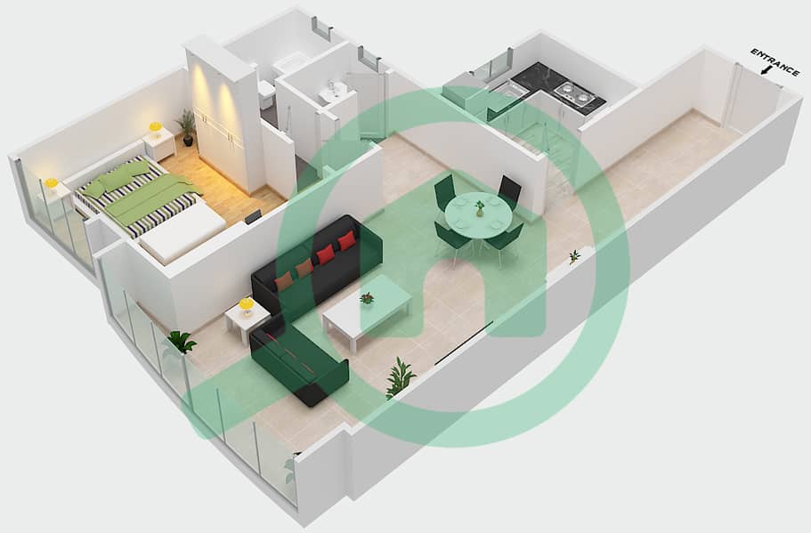 Sahara Tower 2 - 1 Bedroom Apartment Unit 7B Floor plan interactive3D