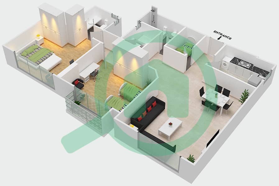 Sahara Tower 2 - 2 Bedroom Apartment Unit 8 Floor plan interactive3D