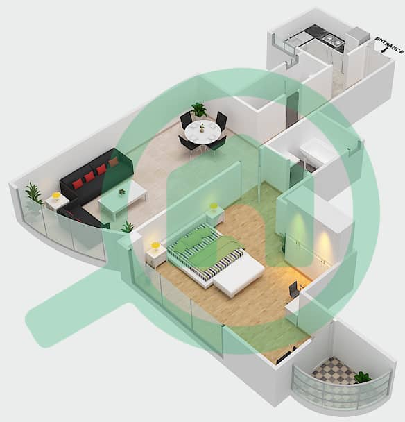 Sahara Tower 2 - 1 Bedroom Apartment Unit 9 Floor plan interactive3D